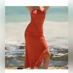 Anthropology Elegant Orange Strapless Dress Medium